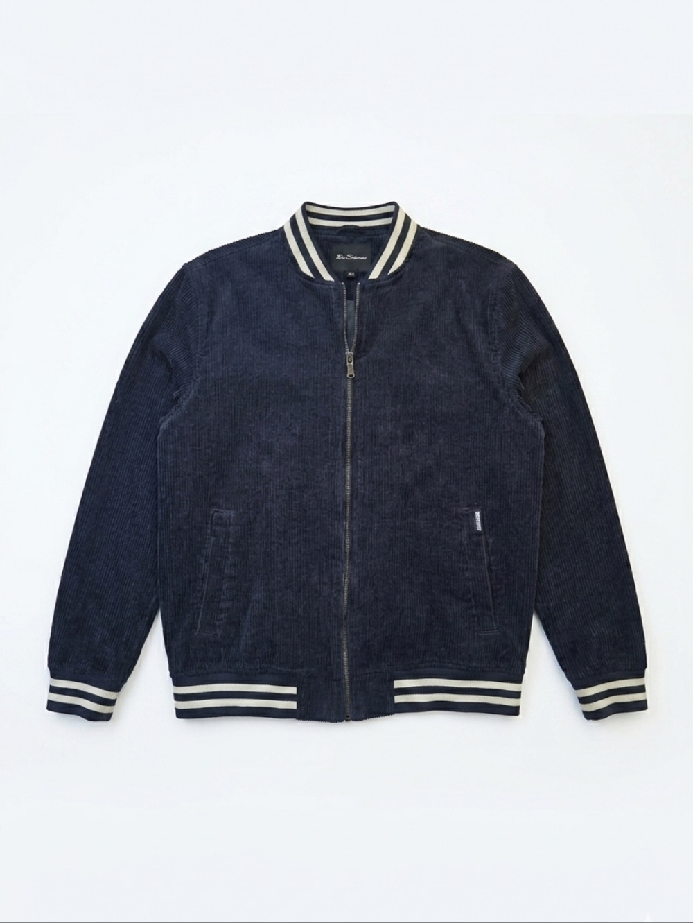 MEN'S - BEN SHERMAN Navy Corduroy Bomber Jacket Varsity Striped Trim